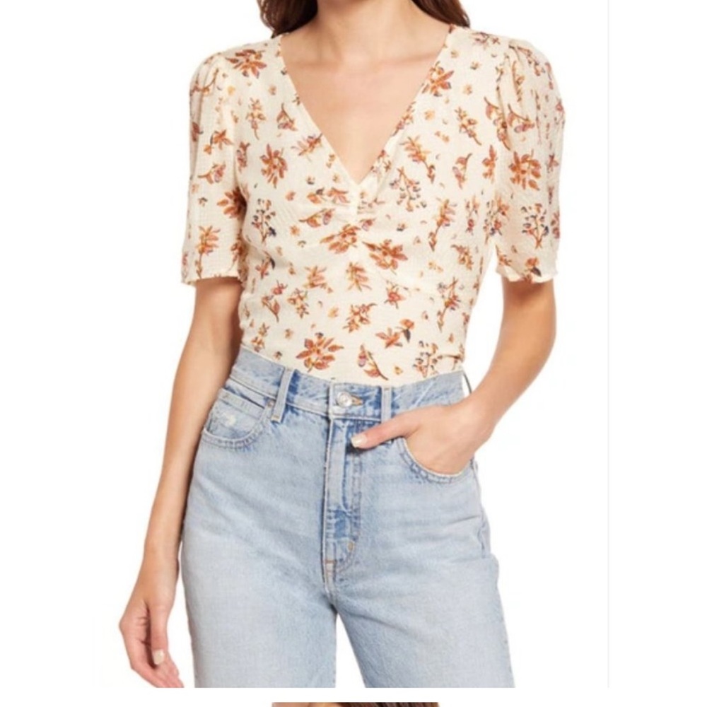 Madewell 100% silk cream floral blouse size 8